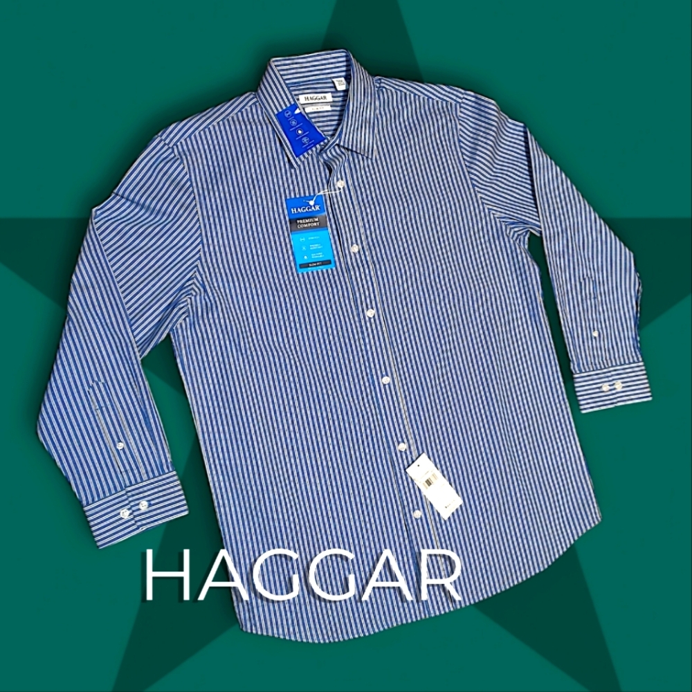 Men's HAGGAR Slim Fit Button-Up Long Sleeve Dress Shirt